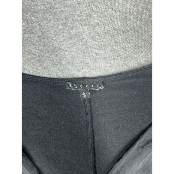 Theory Pullover Blouse Shirt Silk Blend Drape Accent Black Size Large - Picture 3 of 9